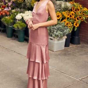 Lulus Exclusive Elegance Mauve Satin Tiered Maxi Dress
